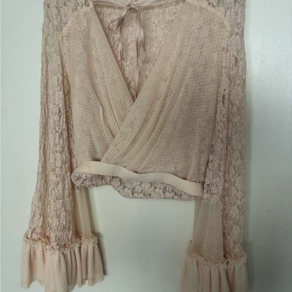 Sheer Lace Tie-Front Blouse in Blush - Picture 5 of 5